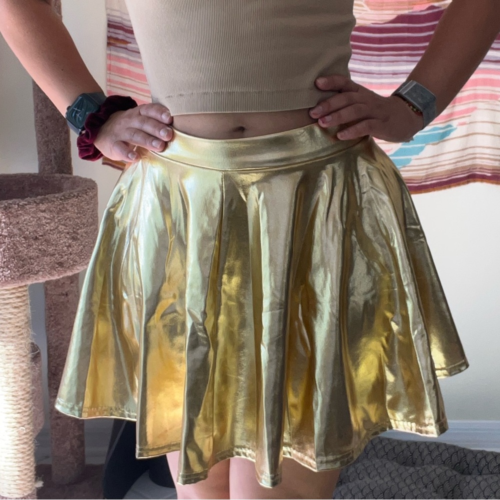 Gold Mini Skater Skirt